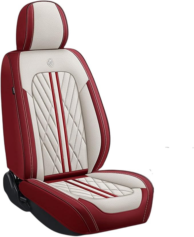 Premium Nappa Leatherette Car Seat Cover Set Custom Fit for Honda CR-V CRV 2000-2023 2024 2025 2026 Water-Proof Breathable Faux Leather Seat Cushion Protectors (Front 2 Seats,Beige Red)