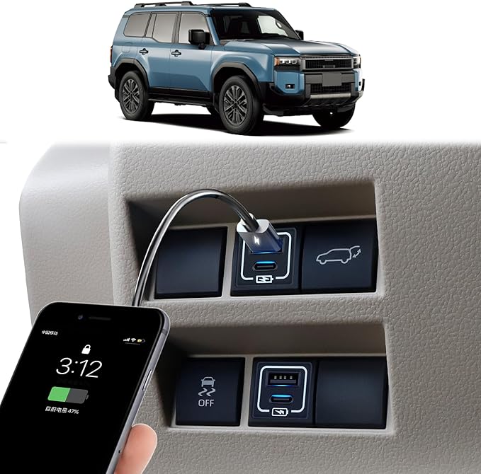 USB Fast Charger for 2024 2025 2026 Toyota Land Cruiser 250 First Edition 1958 Prado Mobile Phone Charging Port Interior Upgrade Modification Automobile Chargers 2026 Toyota Land Cruiser Accessories