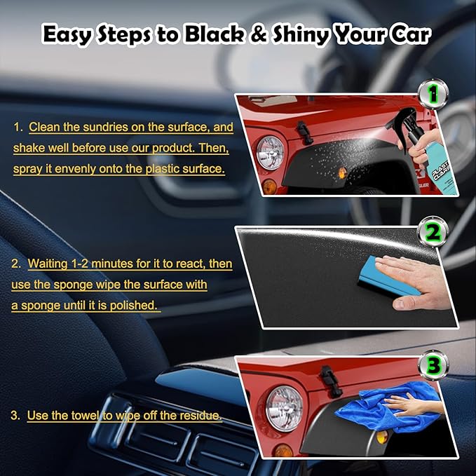 Plastic Refurbishment, Car Trim & Plastic Restorer for Refreshing Faded Plastic, Leather, Vinyl & Rubber Trim with Polish, Automotive Shiny Stuff, Black Exterior & Interior Care-200ml