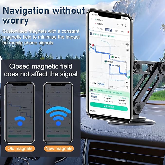 Universal 360° PRO Magnetic Suction Phone Holder Car,Alloy Folding Magnetic Cell Phone Holder for Car [Super Strong Magnet] Bracket Magnetic Dashboard Phone Car Mount for All Smartphone (Black)