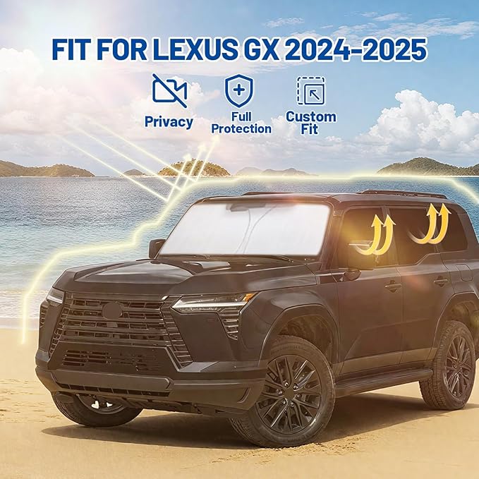 Car Window Shades Intended for Lexus GX 2024-2025, Privacy Window Covers 8PCS for Side, Rear & Windshield, Car Shield Sunshade for Privacy Protection, Heat Blocking, Camping and Parking