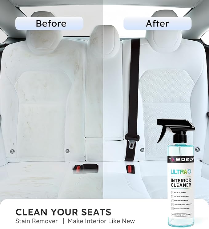 Premium Car Interior Cleaner (17oz Brush + Towel) | Interior Car Cleaner for Leather, Vinyl, Glass & Plastic | Residue-Free Matte Finish for Upholstery, Dash, Trim & Screens - Safe on All Surfaces