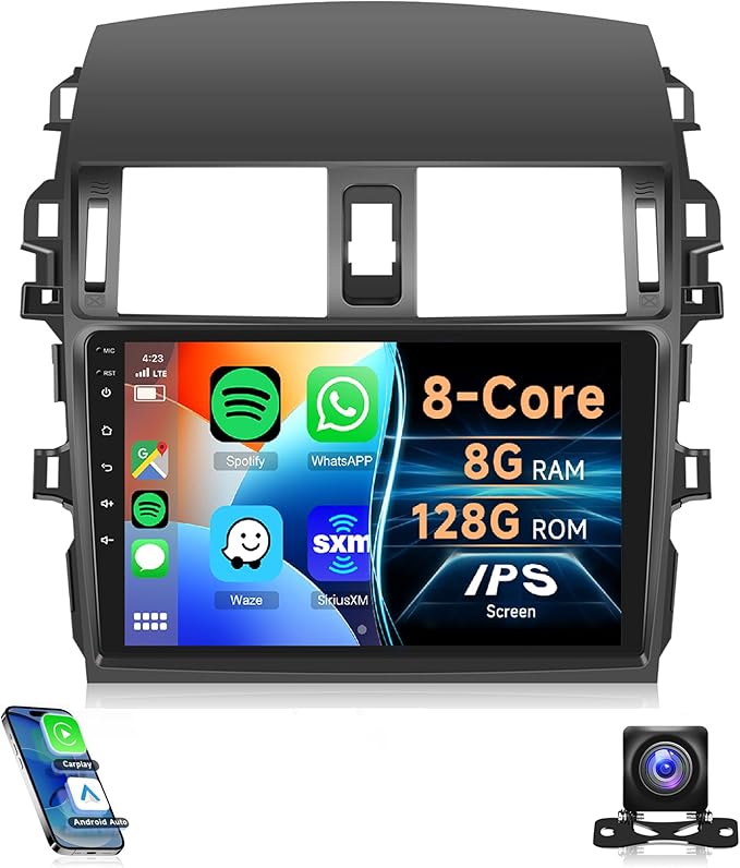 8Core 8G+128G for Toyota Corolla 2009-2013 Android 15 Car Stereo Carplay Android Auto, Rimoody 9 Inch QLED capacitive Screen with Bluetooth 5.0 FM/AM/RDS DSP-36 GPS WiFi Mirror Link Backup Camera