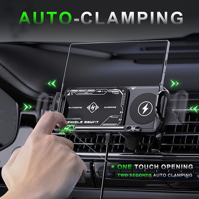 Wireless Car Charger Mount, Auto-Clamping 15W Dual Coil One-Touch 90° Rotatable Car Phone Holder Wireless Charger for Samsung Galaxy Z Fold 7/6/5/4/3, Z Flip, Galaxy S Series and iPhone