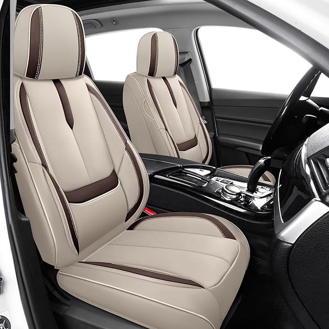 Fit for 98% of Mercedes Benz Car Seat Covers, Premium Nappa Leather Seat Cover, Fully Wrapped Protect Modern Style Seat Cover (2-Seat Standard, Beige & Brown)