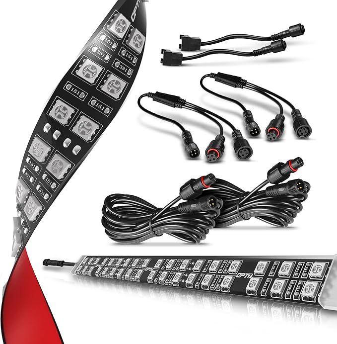 OPT7 Aura Double Row Expansion Pack - 2pc 12” RGB Multicolor LED Strips with Splitters and Extension Wires for Car, ATV, UTV, Interior, Wheelwell, Grille, Golf Cart, Boat Lights Accessories