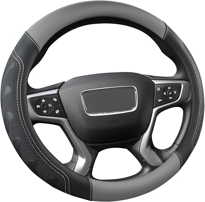 GIANT PANDA Steering Wheel Cover for GMC Sierra Acadia Terrain Yukon(Gray+Black-Standard Size)