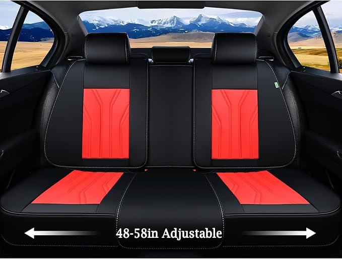 FLORICH Leather Seat Covers, Seat Covers Full Set, Car Seat Protectors 5 Seats,Automotive Seat Covers Fit for Most Cars Trucks-Black&Red