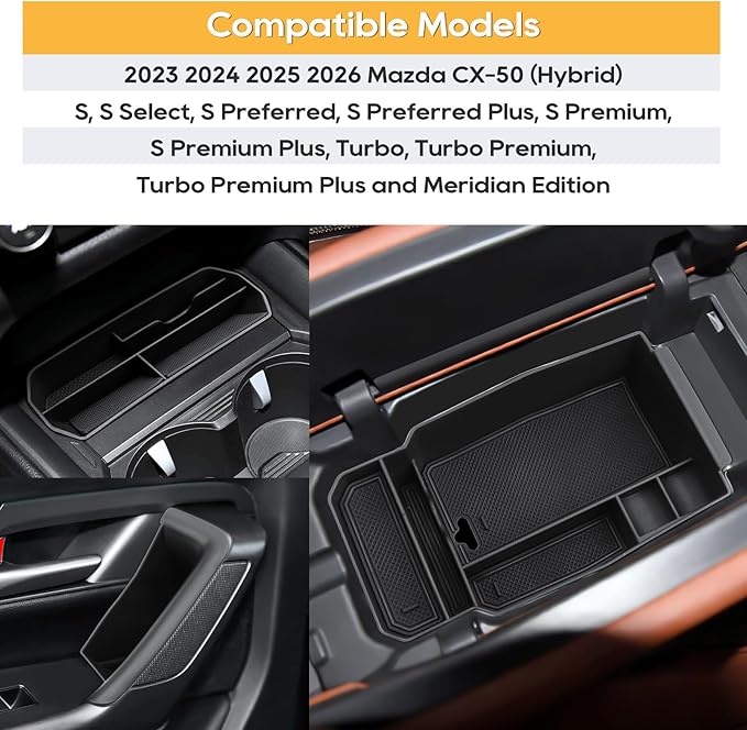 LFOTPP for Mazda CX-50 Center Console Organizer - 2023 2024 2025 2026 Mazda CX-50 Middle Armrest Storage Tray Insert, OEM Fit, Non-Slip Waterproof 6PCS Mazda CX-50 Hybrid Interior Accessories