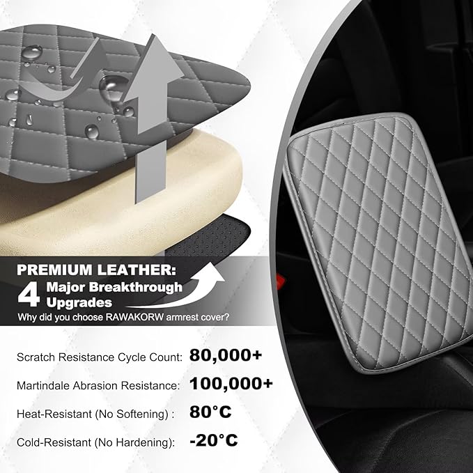 Upgraded Car Center Console Cover Fit for Corolla Faux Leather Car Armrest Cover Cushion with 2 Storage Bags,Car Armrest Storage Box Interior Accessories(Grey&Whiteline)