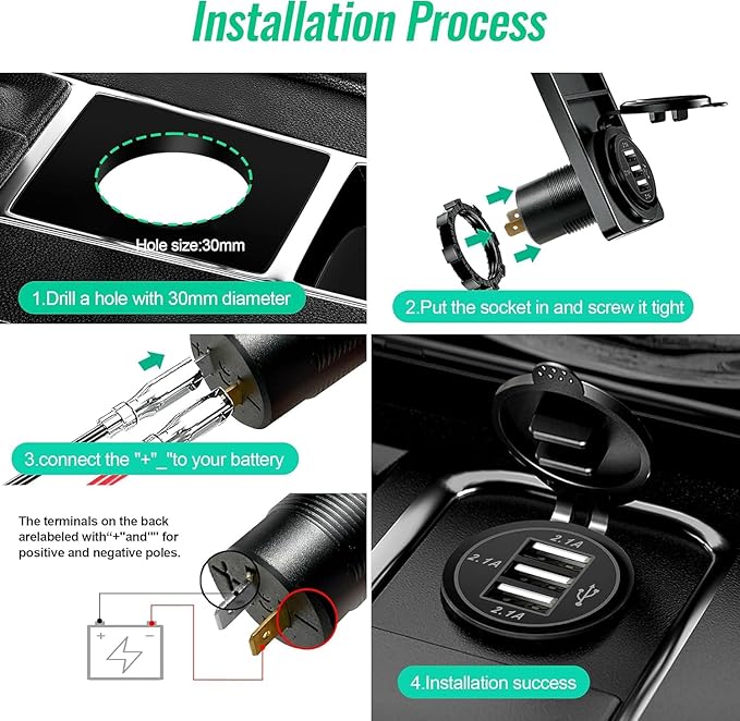 12V USB Outlet, 3 Port Charger Socket 12V/24V Car USB Charger Socket for Car Boat Marine Bus Truck Golf RV Motorcycle and More 2-Pack