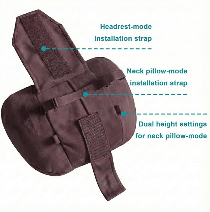 2PCS Car Pillow for Car Neck Pillow for Driving Seat Neck Support Soft Cushion Back Support Head-Rests for Vehicle Sleeping with Elastic Adjustment Strap (Coffee, Head)