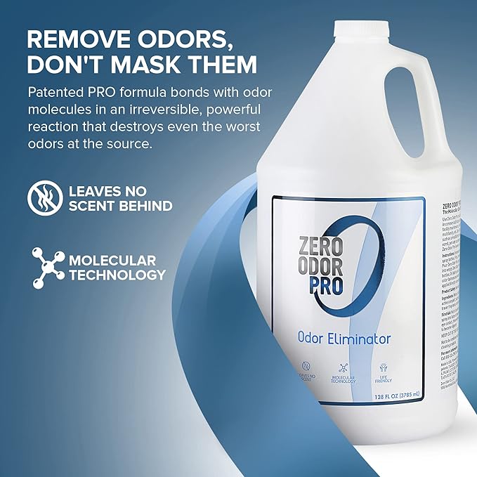 Zero Odor Pro - Commercial Strength Odor Eliminator & Neutralizer, Air Freshener, Room Deodorizer - Strongest Odor Eliminator Trigger Spray, 128oz Refill