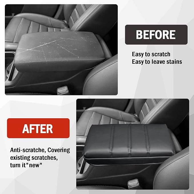 for CRV Center Console Cover 2026 2025 2024 2023 - [Upgraded] Thick & Soft Leather Middle Armrest Cushion Protector for Honda CRV 2023 2024 2025 2026 Interior Accessories - Black Stitch