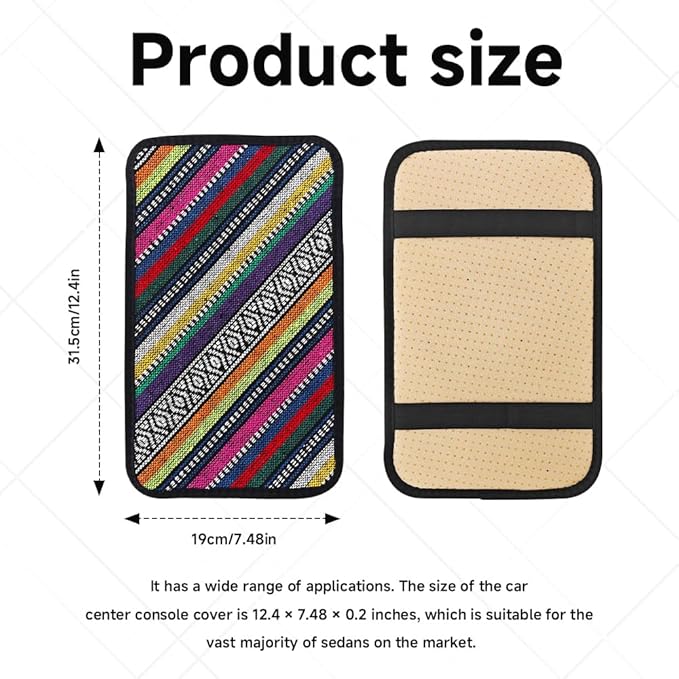 Bohemian Universal Armrest Cover Pad, Car Center Console Cushion, Boho Ethnic Style Auto Armrest Decorative Pad with Elastic Straps, Car Arm Rest Cover Protector for Vehicles (Armrest Cover-D)