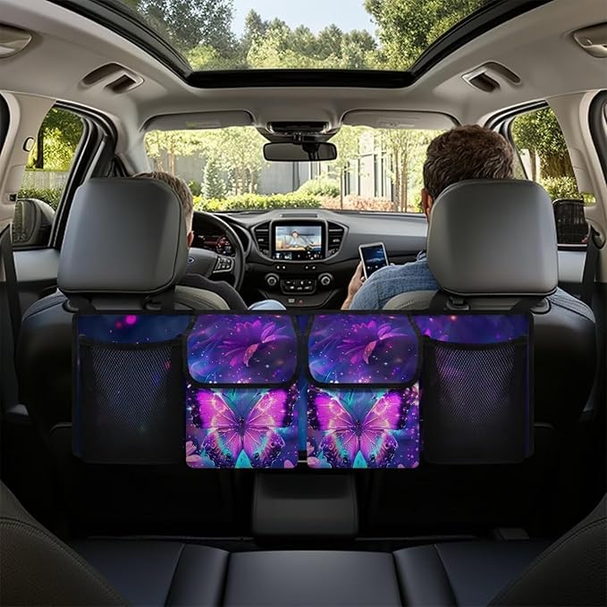 Pink Butterfly Daisy Backseat Trunk Organizer for Car Hanging Large Capacity Car Back Seat Organizer Car Storage Bag,Sturdy Space Saving Expert