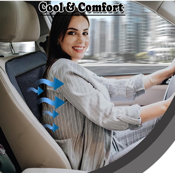 ZONETECH Cooling Car Seat Cushion - Black Automotive Adjustable Temperature Comfortable Cooling Car Seat Cover (2 Pack)