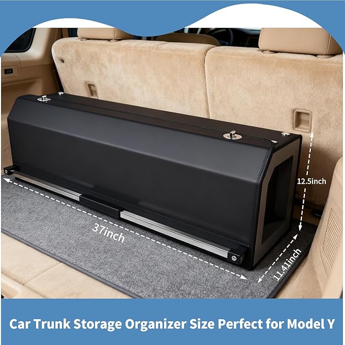 Trunk Organizer for SUV, Leather Car Organizers and Storage with lid & Sturdy Handle, Waterproof Hard Car Trunk Storage Box for Sedan, Travel, Grocery, Daily (Black, 37''*11.41''*12.5'')