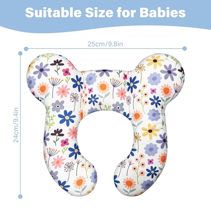 Baby Neck Pillows - Upgraded Toddler Travel Cushion for Toddler Head and Neck, Infant Neck Pillow for Car Plane Stroller Pushchair - Flower C