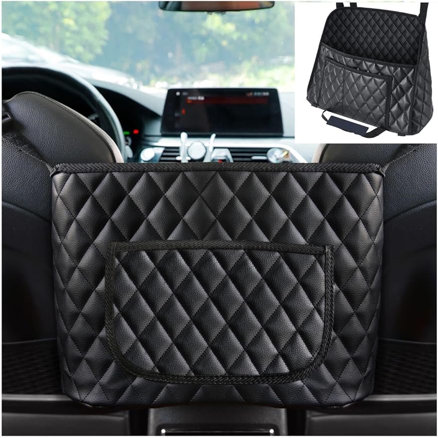 Car Handbag Holder, Seat Back Organizer, Barrier of Backseat Pet Kids, Purse Storage & Pocket, Mesh Large Capacity Handbag Holder for Car (Two Extra Space)