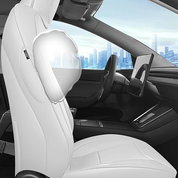Customized Seat Cover for Tesla Model 3 2024 2025 Highland Long Range (Not for Performance) Nappa Leather Car Interior Airbag Compatible Cushion Cover Full Set (T3-White-24-25)