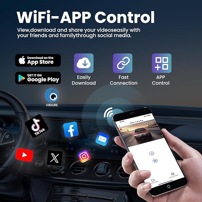 Dashcam Front and Rear Camera,TVFEA Dash cam 4K,Dual Dash Camera for Cars with Wi-Fi,3.18" LCD Screen,64GB Card,APP Control,Night Vision,WDR,Metal Shell,24H Parking Mode,G-Sensor,Loop Record