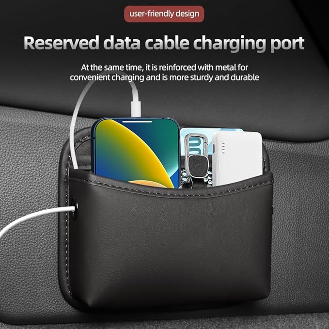 Car Seat Side Pocket Organizer - PU Leather Auto Door Console Mini Storage Bag for Keys, Phone, Sunglasses, Registration, and Documents (Dark Red)