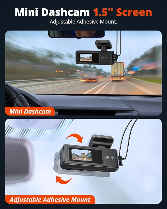 2K Dash Cam Front and Rear with 64GB SD Card, Wireless WiFi Dash Camera for Cars, 1.5'' Screen Mini Dashcam Front and Back, Support G-Sensor/Time Lapse 2 Kinds Parking Monitor