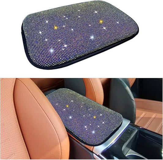 11.9''×8.4'' Bling Car Center Console Cover, Crystal Diamond Elbow Pillow Car Armrest Seat Box Cover, Soft Arm Rest Protective Cushion Pad for Women Girls, Auto Interior Decor for Car SUV (Multicolor)