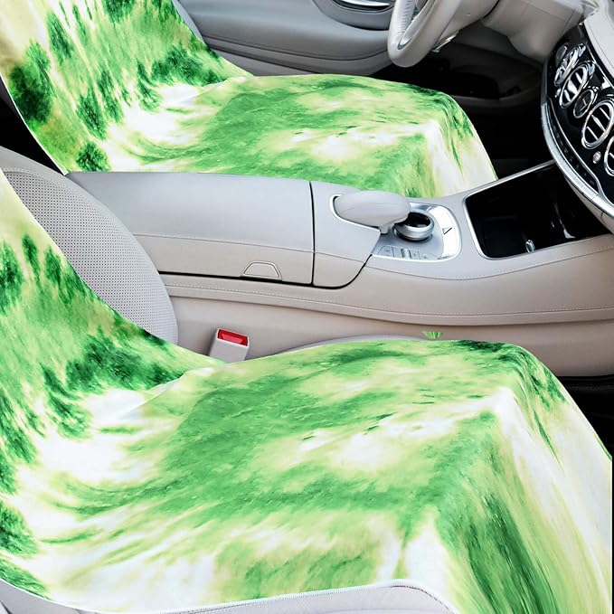 2 Pack Car Seat Towel Covers with Storage Bag 63 x 32 Inch Athletic Running Towel Seat Sweat Washable Non Slip Cover Gift for Car Outdoor Sport Activities (Green Tie Dye)