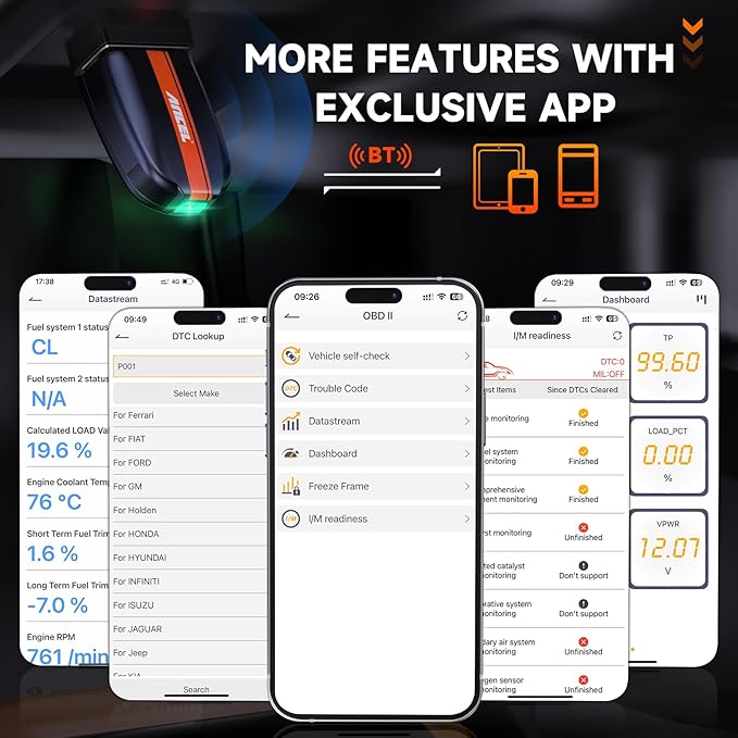 ANCEL BD200 OBD2 Scanner Bluetooth - Code Reader & Check Engine Diagnostic Scan Tools with Car Battery Test, Exclusive App on iOS & Android, Wireless OBDII Adapter Works for 1996 & Newer Vehicles