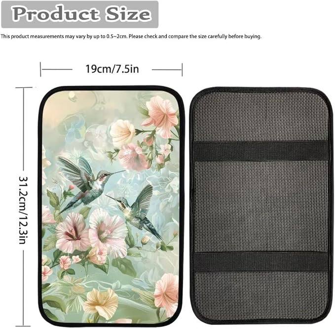 Coldinair Hummingbird Floral Universal Car Center Console Pad Soft Armrest Protector Cover Fit for Most Vehicle,SUV,Truck,Car Interior Accessories Decor,Green