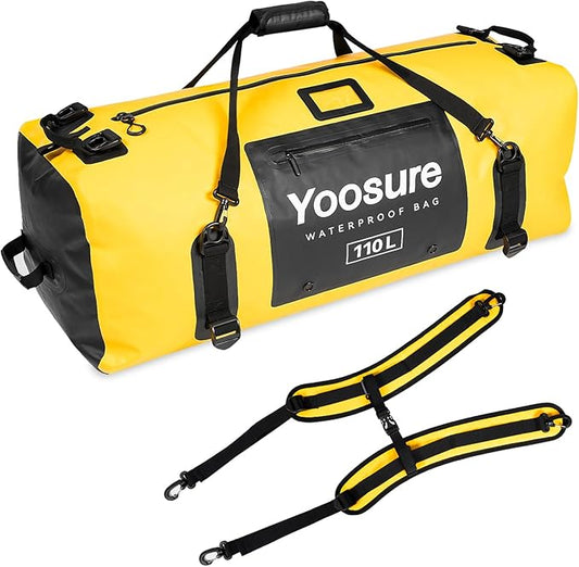 Airtight Zipper Waterproof Duffel Bag 110L- 700D PVC Dry Bag Extra Large Dry Bags with Straps&Handles for Camping Boating Kayaking Rafting Canoeing Gym Beach Car Roof Storage (Yellow)