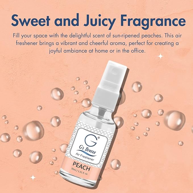 G's Breeze Peach Air Freshener - Sweet, Refreshing Aroma of Sun-Ripened Peaches - Ideal for Home, Car, or Office - Long-Lasting Fragrance - Enjoy a Fruity Vibe with the Juicy Scent of Fresh Peaches