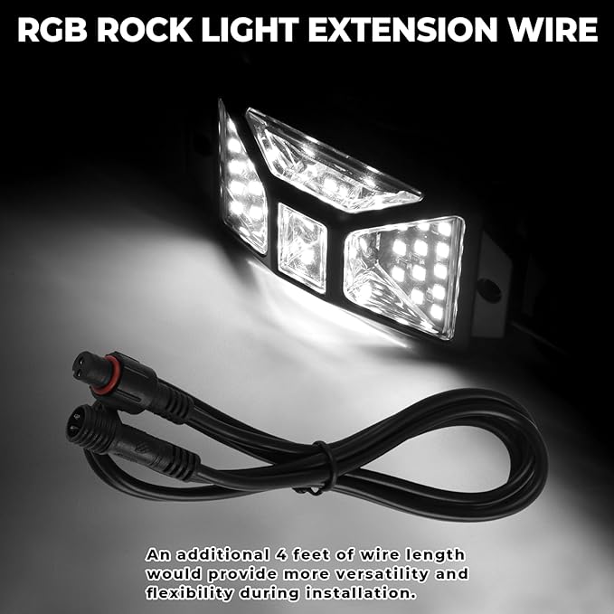 4PCS 4FT 2 Prong Rock Lights Extensions Wire, Waterproof LED Rock Lights Extension Cable Compatible with Trucks, Motorcycles, Cars, ATVs
