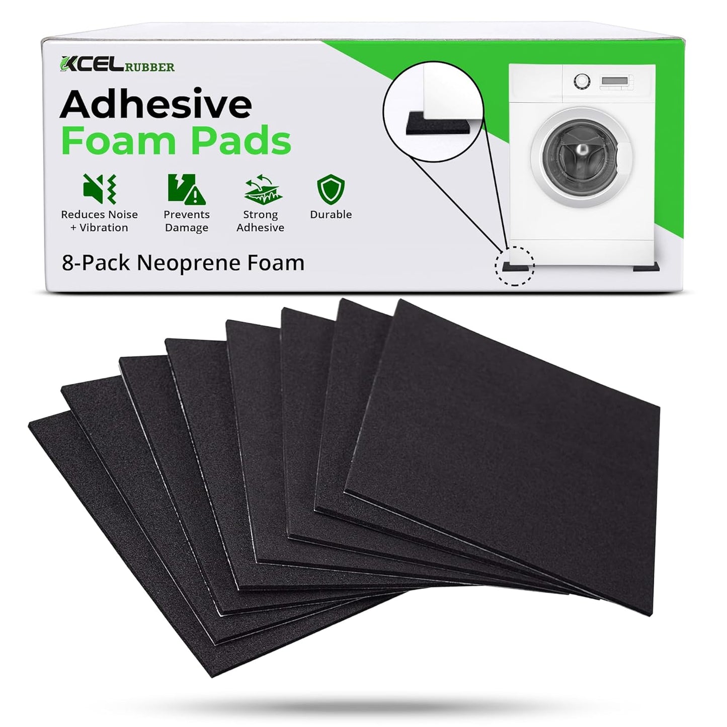 XCEL Anti Vibration Pads Furniture Pads Self Stick Versatile Adhesive Foam Rubber Pads Sheets for Appliances and Furniture, Neoprene Foam Pads Adhesive (6 in x 6 in x 1/8 in, Black - Adhesive, 8)