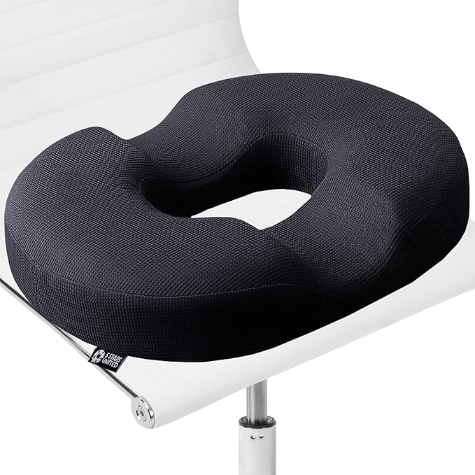 5 STARS UNITED Donut Pillow Hemorrhoid Tailbone Cushion (Small Black Jersey Knit)