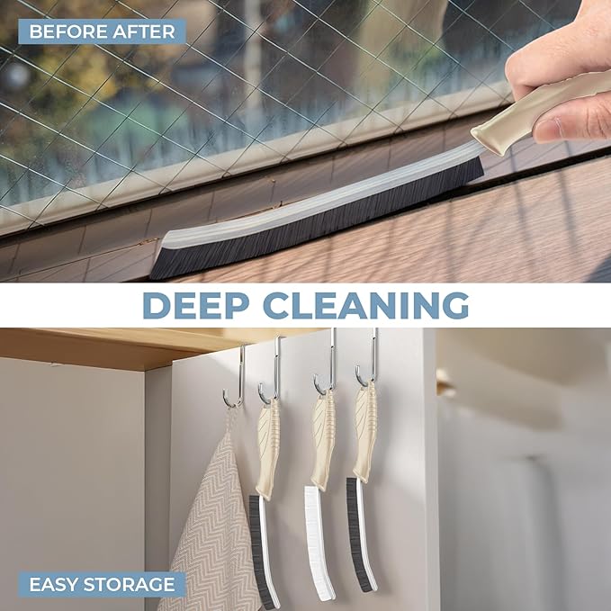 TQRR 3Pcs Cleaning Brush - Includes Soft Bristle, Hard Crevice, Multifunctional Grout Brush, Auto Vent Wheel, Kitchen House Cleaning Tools (Khaki)