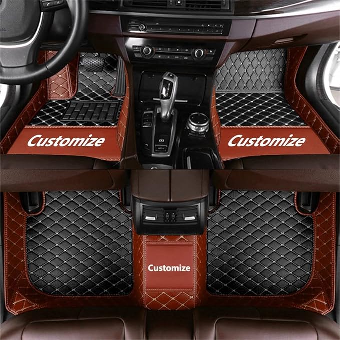 Custom Making Car Floor Mats for 90% Car Model Luxury Leather All Weather Waterproof Anti-Skid Full Coverage Liners (Black and Brown)
