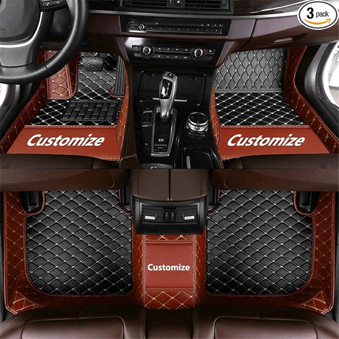 Custom Fit Car Floor Mats - Full Coverage Automotive Leather Floor Liners for Most Vehicles by MingyunSM (Black & Brown)