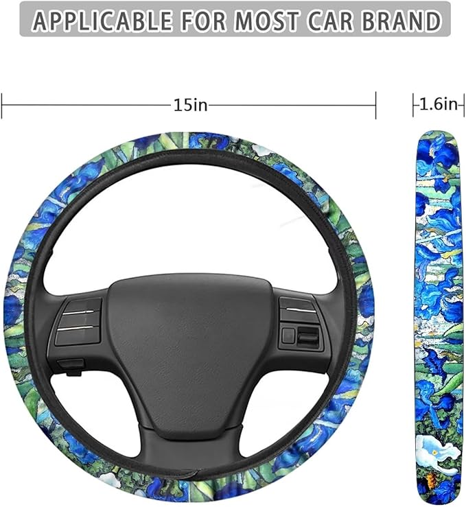 AFPANQZ Irises Car Steering Wheel Covers for Womens Durable Anti-Slip Comfortable Stretch-on Steering Wheel Protector Cover Sweat Absorption Cover Car Accessories 15 Inches