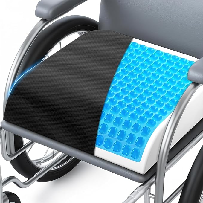 Wheelchair Seat Cushion for Pressure Relief, Cooling Gel Memory Foam Chair Cushion with Slope-Edge Design, Coccyx Support for Tailbone Pain, Non-Slip, for Wheelchairs, Office Chairs & Car Seats