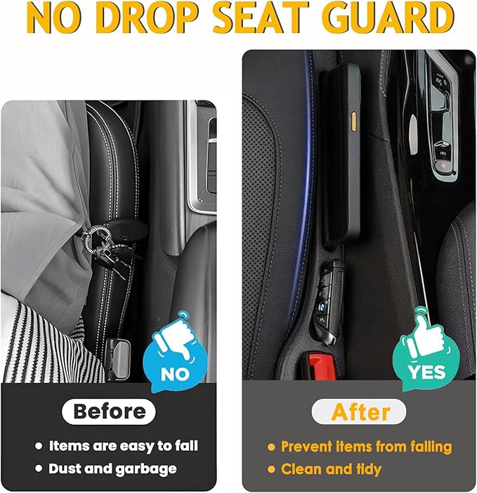 2PCS Car Seat Gap Filler and Organizer, Universal Console Catcher Fill The Gap Between Seat and Console, Anti-Drop Organizer | Suitable for Most car Models.（Black）