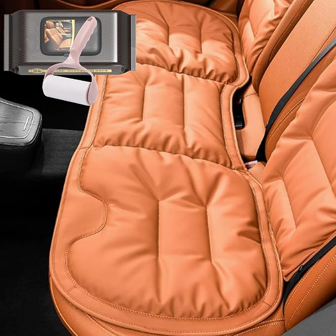 Skin-Friendly & Dirt-Repellent Leather Seat Cushions, 2026 Car Seat Cushion for Driving, 1.57" Thick Comfort Seat Protector, Universal Non-Slip Memory Foam Pad for Car (Orange, Rear Seat Cushion)