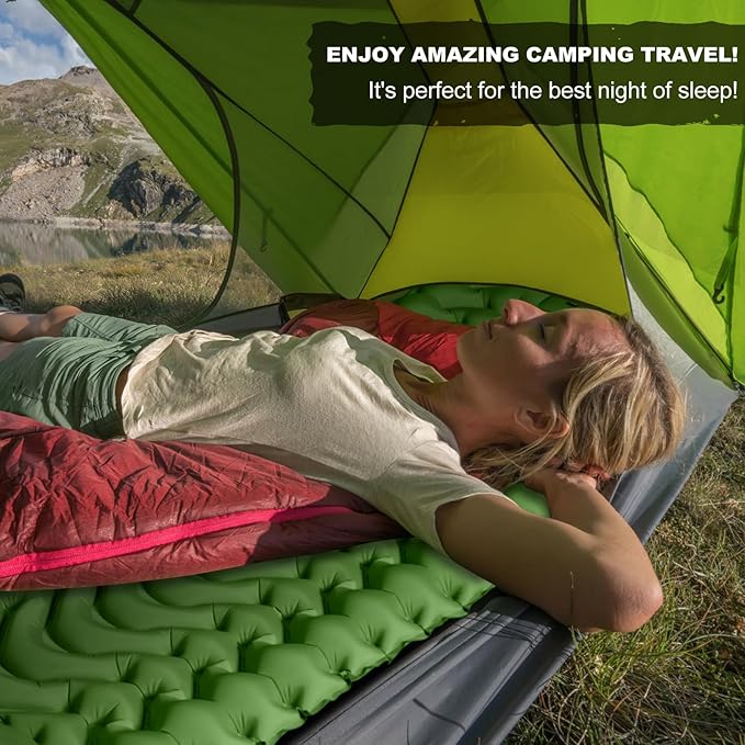 MEETPEAK Camping Sleeping Pad with Pillow, Upgraded Extra Thickness Inflatable Foot Press Camping Mat, Durable Waterproof Lightweight Sleeping Air Mattress for Hiking Backpacking Traveling