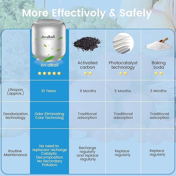 Effective Fridge Deodorizer – 2 Pack Refrigerator Odor Eliminator, Lasts 10 Years, Chemical-Free Fresh Odor Eliminator Kit, More Effective Than Baking Soda, for Kitchen Appliances, Closet, Car,Silver