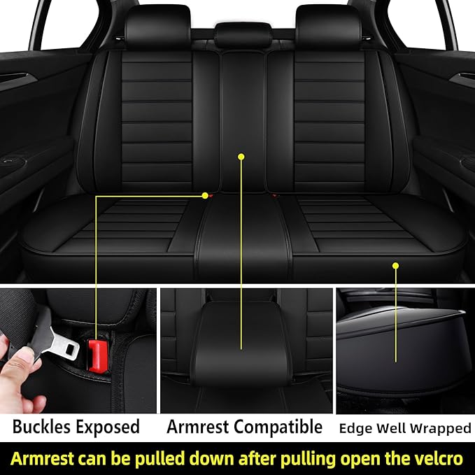 CAPITAUTO Seat Covers, Car Seat Covers Full Set, Black Car Seat Cover, Car Seat Covers Front Seats Back Seat Cover, Waterproof Faux Leather Seat Covers Fit for Most Cars Trucks SUV (Black)