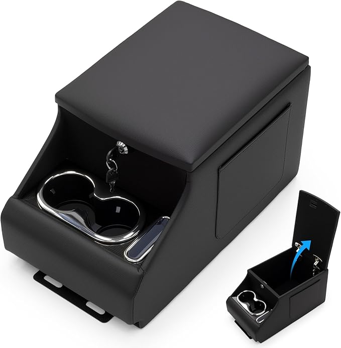 UTV Center Console Between Seat Organizer for Polaris Ranger 1000/XP/Crew 2017-2026, for Ranger XP 900/Crew 2013-2019 Seat Armrest Storage Box with Phone Holder& Dual Cup Holders with Locking