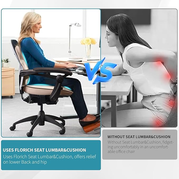 FLORICH Seat Cushion Lumbar Support Pillow for Office Chair, Car Lower Back Support, Ergonomic Desk Chair Pillow for Butt and Back Support of Memory Foam Seat Pad(Brown)