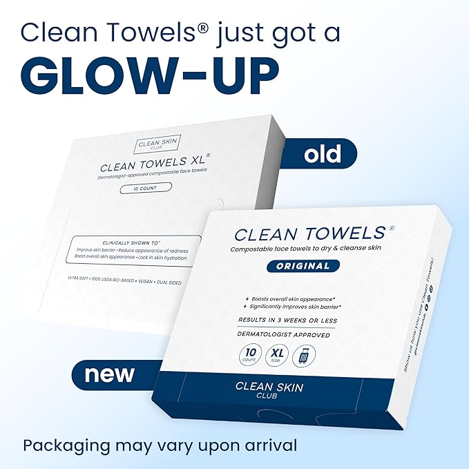 Clean Skin Club Clean Towels XL®, Travel Pack 100% USDA Biobased Disposable Face Towel, Eczema Association Accepted,Dry Wipes, TSA-Approved Travel Essential, 3 Packs, 30 ct Total